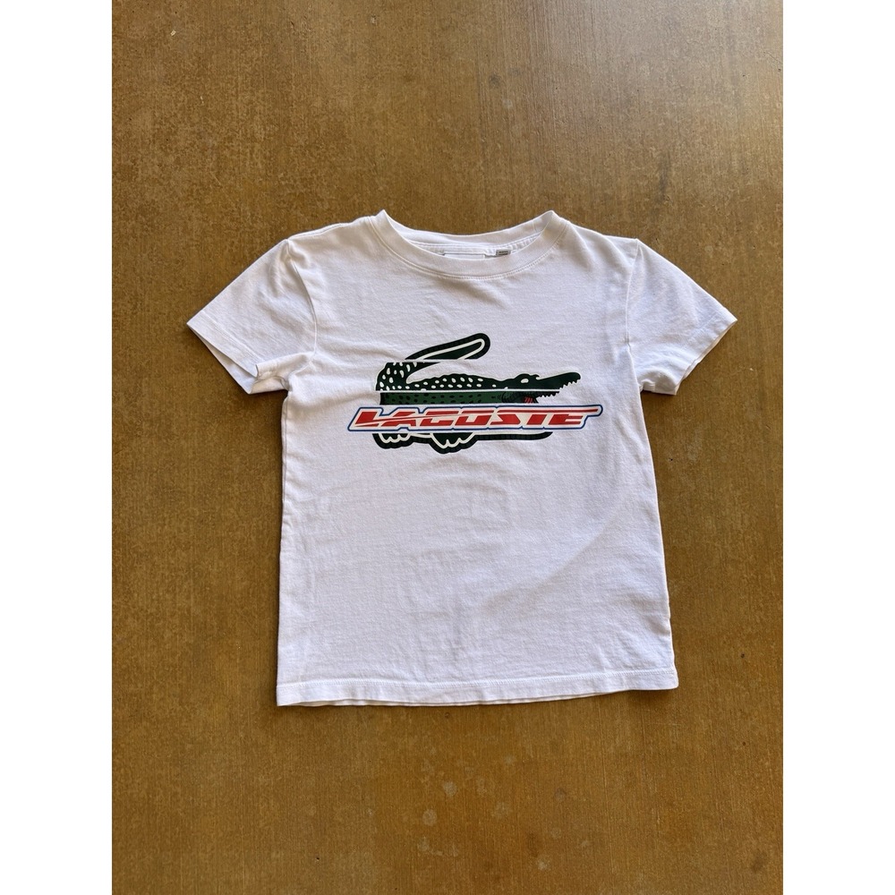 Lacoste Crocodile Spell Out Graphic White T-Shirt Kids 8 Years